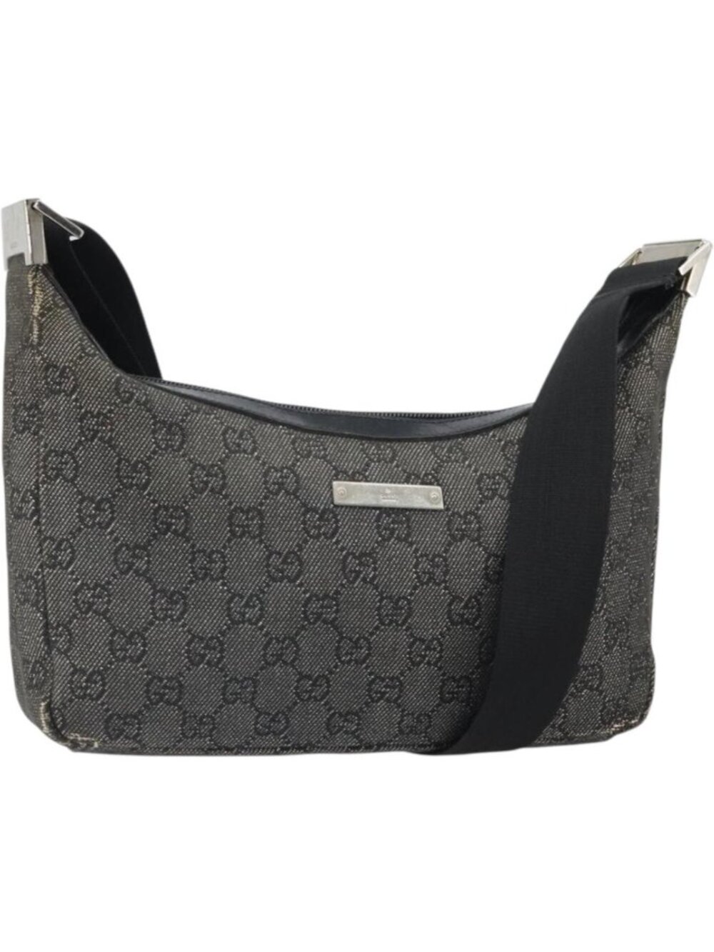 GUCCI GG Canvas Shoulder Bag Black Silver 35098